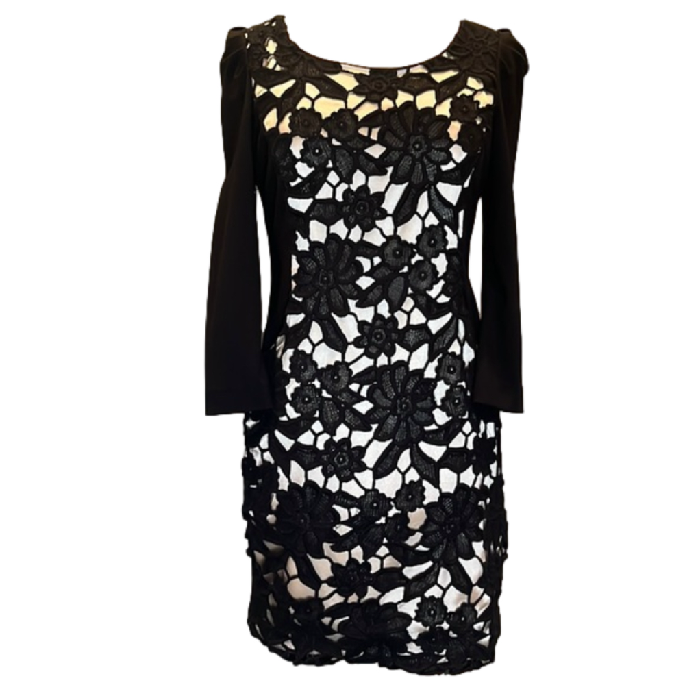 Embroidered Floral Lace Long Sleeved Cocktail Shift Dress Size 2 (XS)